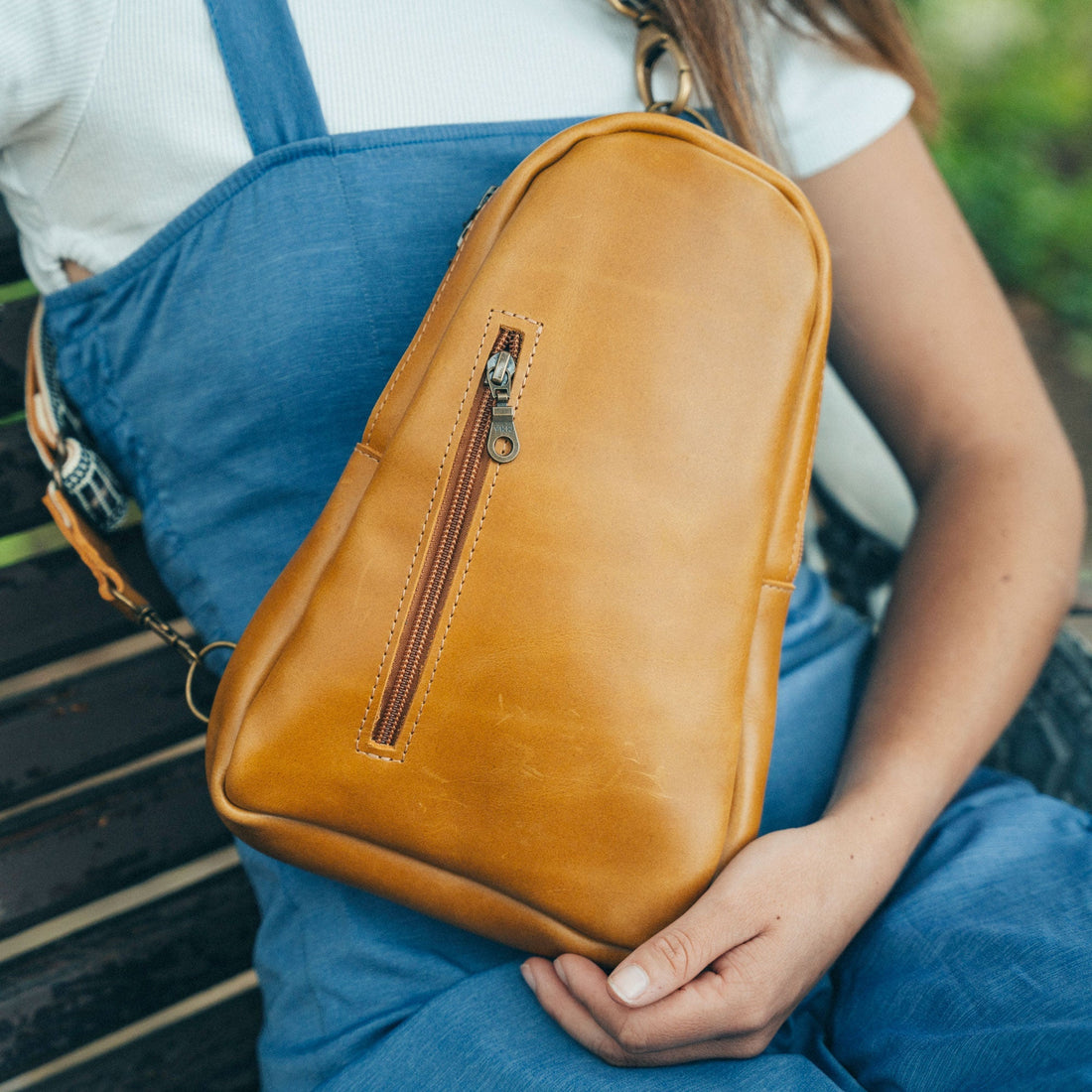 Vegetable-Tanned Leather Sling Backpack — Amber