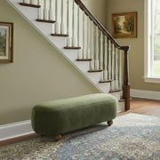 Oval Chenille Upholstered Bedroom Bench – ottoman (view 7) | Roost & Roam