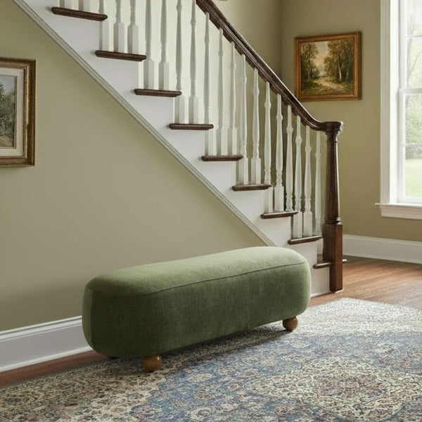 Oval Chenille Upholstered Bedroom Bench – ottoman (view 7) | Roost & Roam