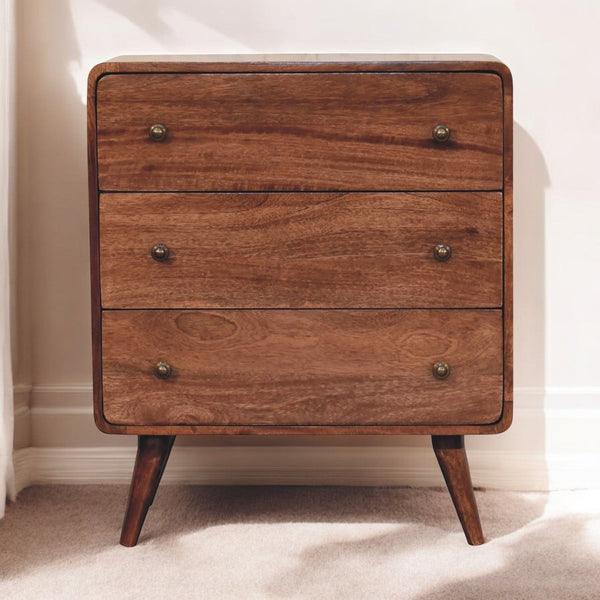 Curved Mango Wood Three-Drawer Dresser