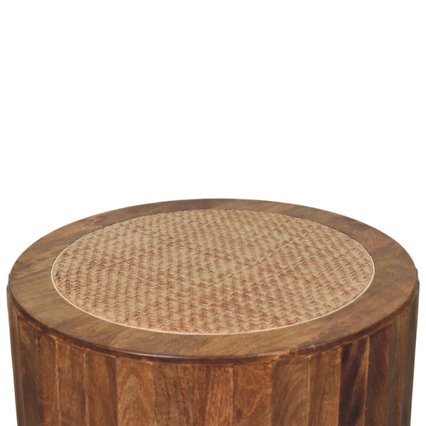 Round Mango Wood Rattan Coffee Table
