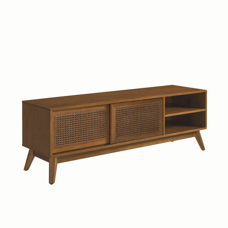 Rattan-Door Mid-Century Media Console in a styled home setting
