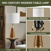 Cone Base Brass and Wood Table Lamp