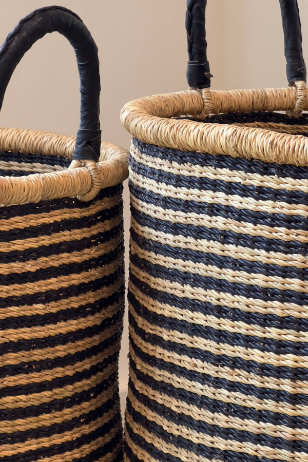 Striped Elephant Grass Hamper Basket
