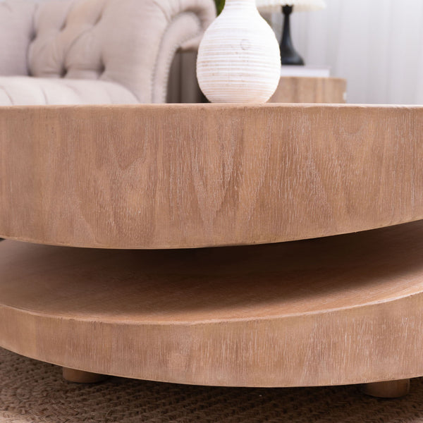 Round Rustic Natural Wood Coffee Table