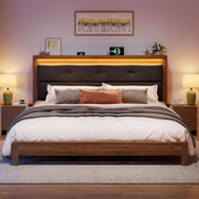 Upholstered King Bed Frame With LED and Charging