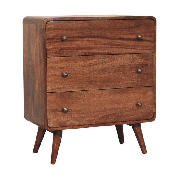 Curved Mango Wood Three-Drawer Dresser