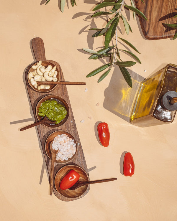 Walnut-Grain Condiment Serving Tray Set