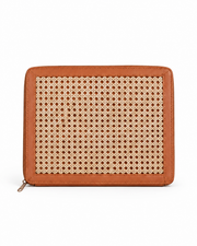 Leather Trim Cane Weave Carryall Bag