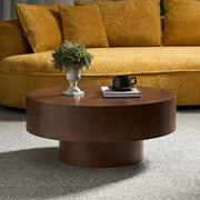 Burl Wood-Print Round Pedestal Coffee Table