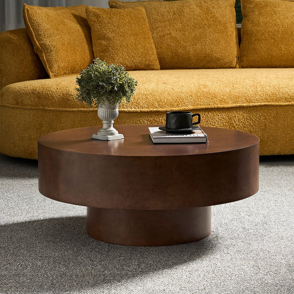 Burl Wood-Grain Round Pedestal Coffee Table