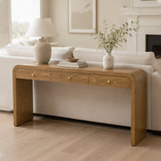 Walnut Finish Curved Console Table, 3-Drawer