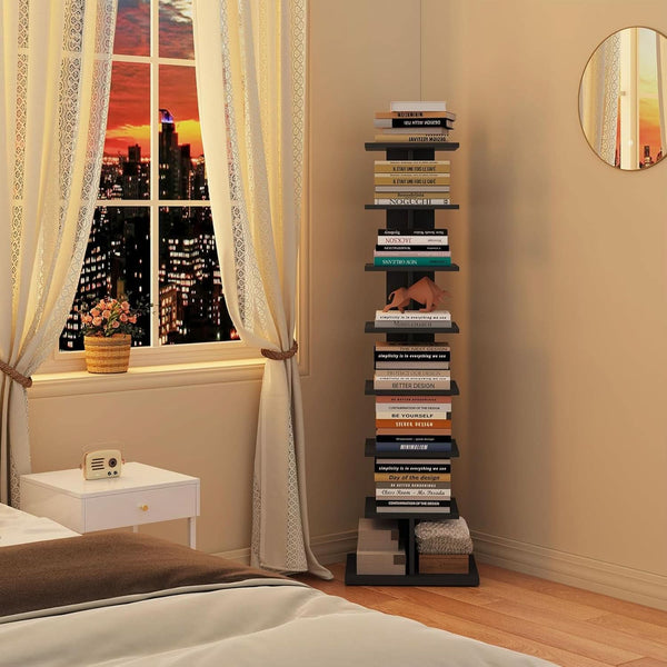 Matte Black Cantilevered Tower Bookshelf
