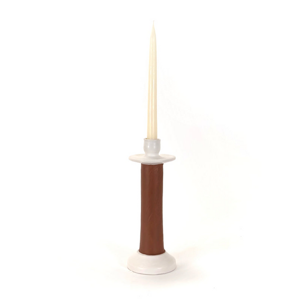 Recycled Leather Ceramic Candlestick