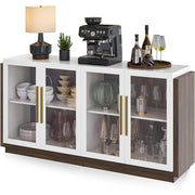 White & Wood-Tone Glass-Door Buffet Cabinet, 64 in