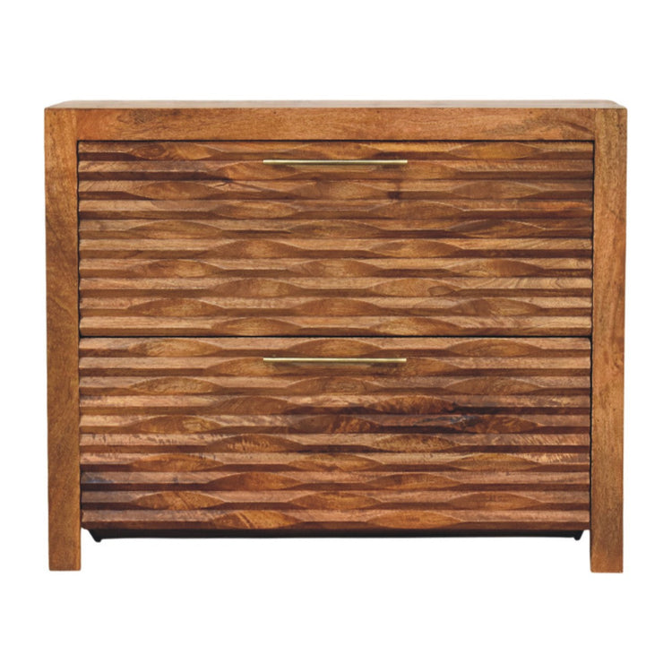 Wave-Carved Mango Wood Shoe Cabinet