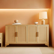 Natural Rattan Four-Door Sideboard Cabinet