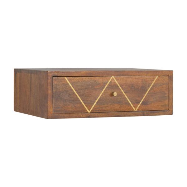 Mango Wood Brass Inlay Floating Nightstand
