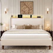 Upholstered Queen Bed Frame With LED and USB