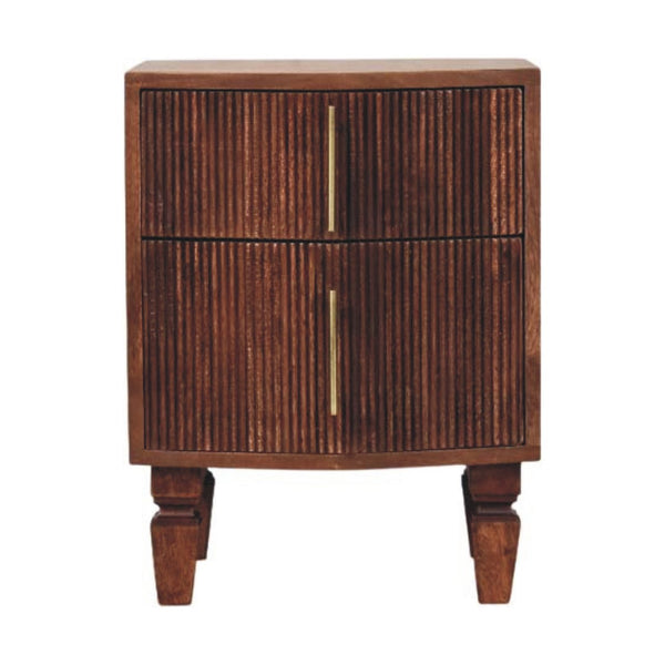 Fluted Mango Wood Two-Drawer Nightstand
