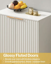 Fluted Matte White Sideboard Cabinet Set