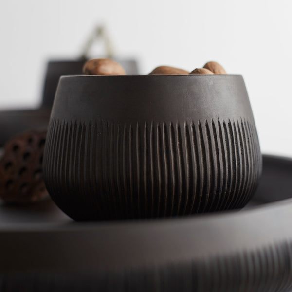Chisel-Carved Wood Serving Bowl