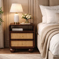Mango Wood Rattan Two-Drawer Nightstand