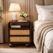Mango Wood Rattan Two-Drawer Nightstand