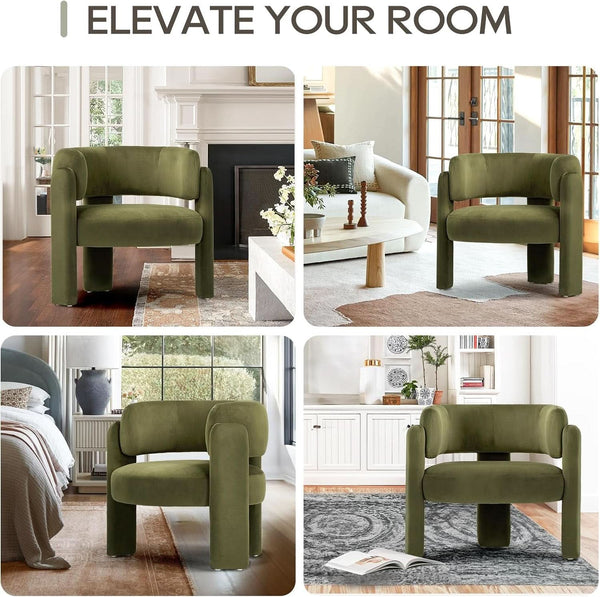 Olive Velvet Barrel Accent Chair Set