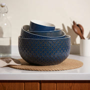 Embossed Stoneware Nesting Bowl Set