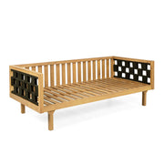 Rope-Woven Acacia Outdoor Daybed — close-up of label and production detail