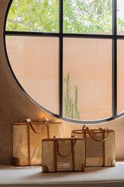 Leather and Rattan Cane Tote Bag