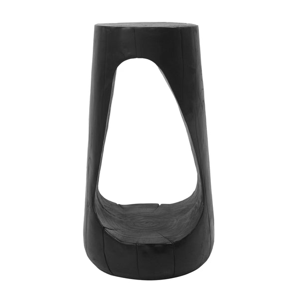 Arch-Cut MGO Pedestal Side Table — Sculptural MGO pedestal table with arch cutout and wood-grain finish
