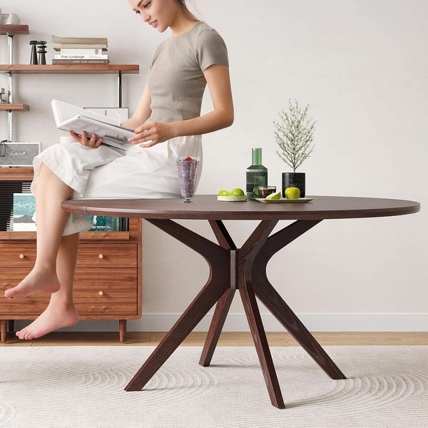 Round Walnut X-Pedestal Dining Table