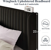 Wingback Velvet Queen Bed Frame