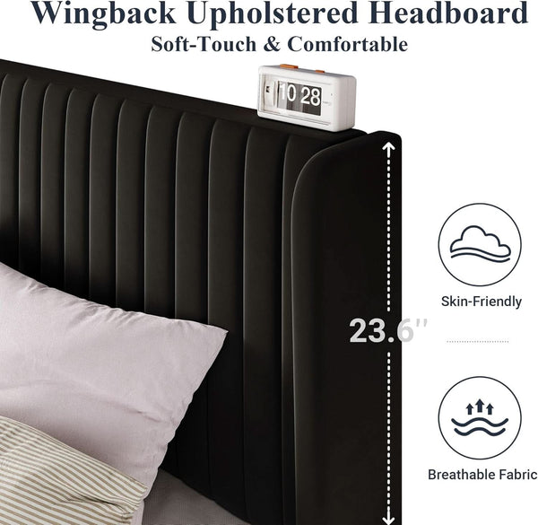 Wingback Velvet Queen Bed Frame