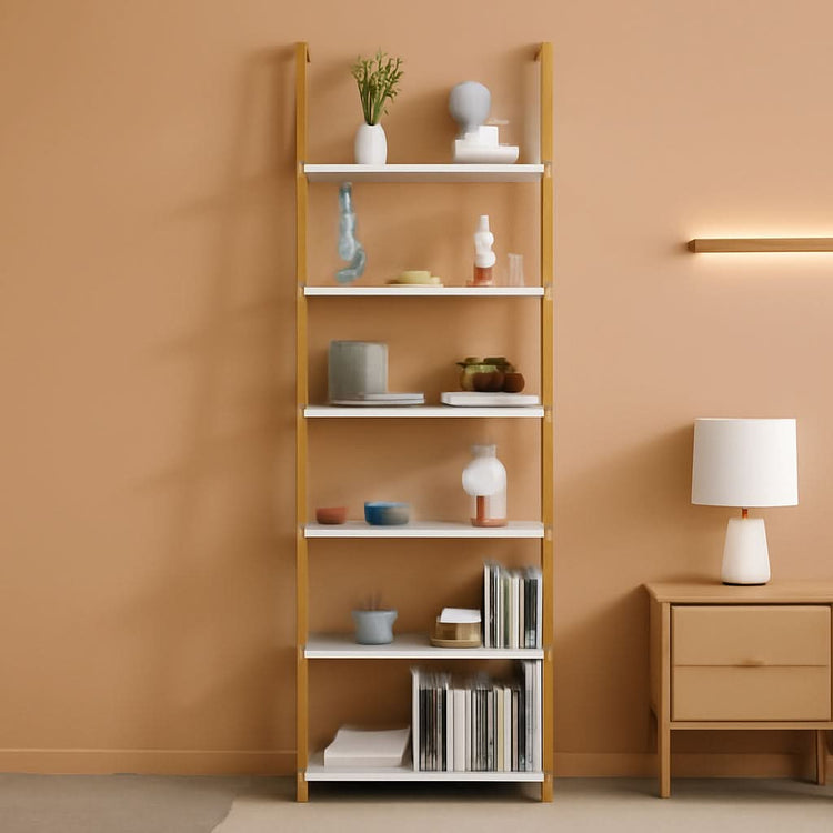 Marble-Print Six-Tier Ladder Bookcase – book case, in 6-tiers white | Roost & Roam