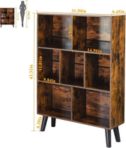 Retro Brown 7-Cube Open Bookshelf, 3-Tier