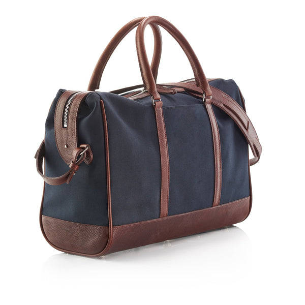 Navy Canvas Leather-Trim Weekender Bag