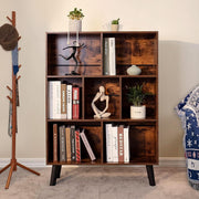 Retro Brown 7-Cube Open Bookshelf, 3-Tier