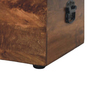 Mango Wood Leather-Top Storage Trunk Bench