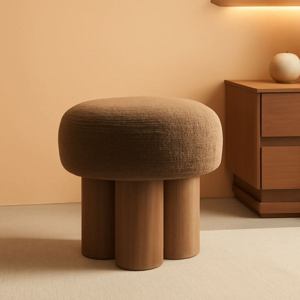 Round Bouclé Footstool Ottoman