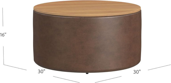 Faux Leather Round Storage Ottoman – ottoman (view 3) | Roost & Roam