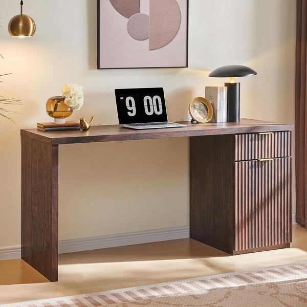 Reeded Panel Dark Walnut-Finish Desk – home office set (view 3) | Roost & Roam