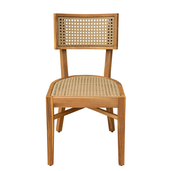 Acacia Wood Wicker Outdoor Dining Chair Set