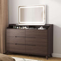 Brown Wood 6-Drawer Dresser with Charging Station