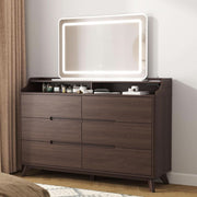 Brown Wood 6-Drawer Dresser with Charging Station