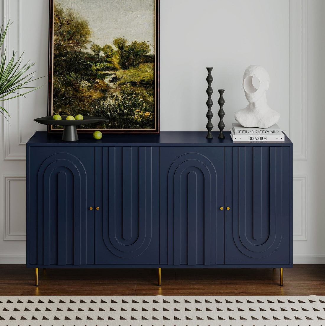 Blue Matte Lacquered 4-Door Sideboard Buffet