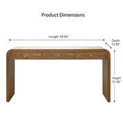 Walnut Finish Curved Console Table, 3-Drawer
