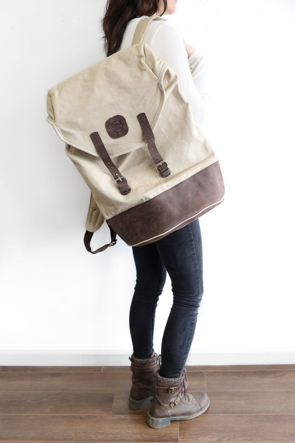 Hand-Stitched Leather Canvas Daypack
